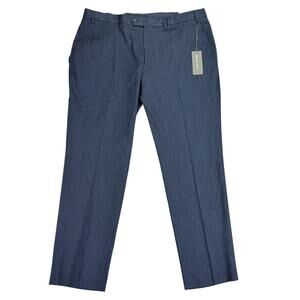 Michael Kors Mens Classic Fit Stretch Linen Blend Striped Suit Pants Blue 40x30